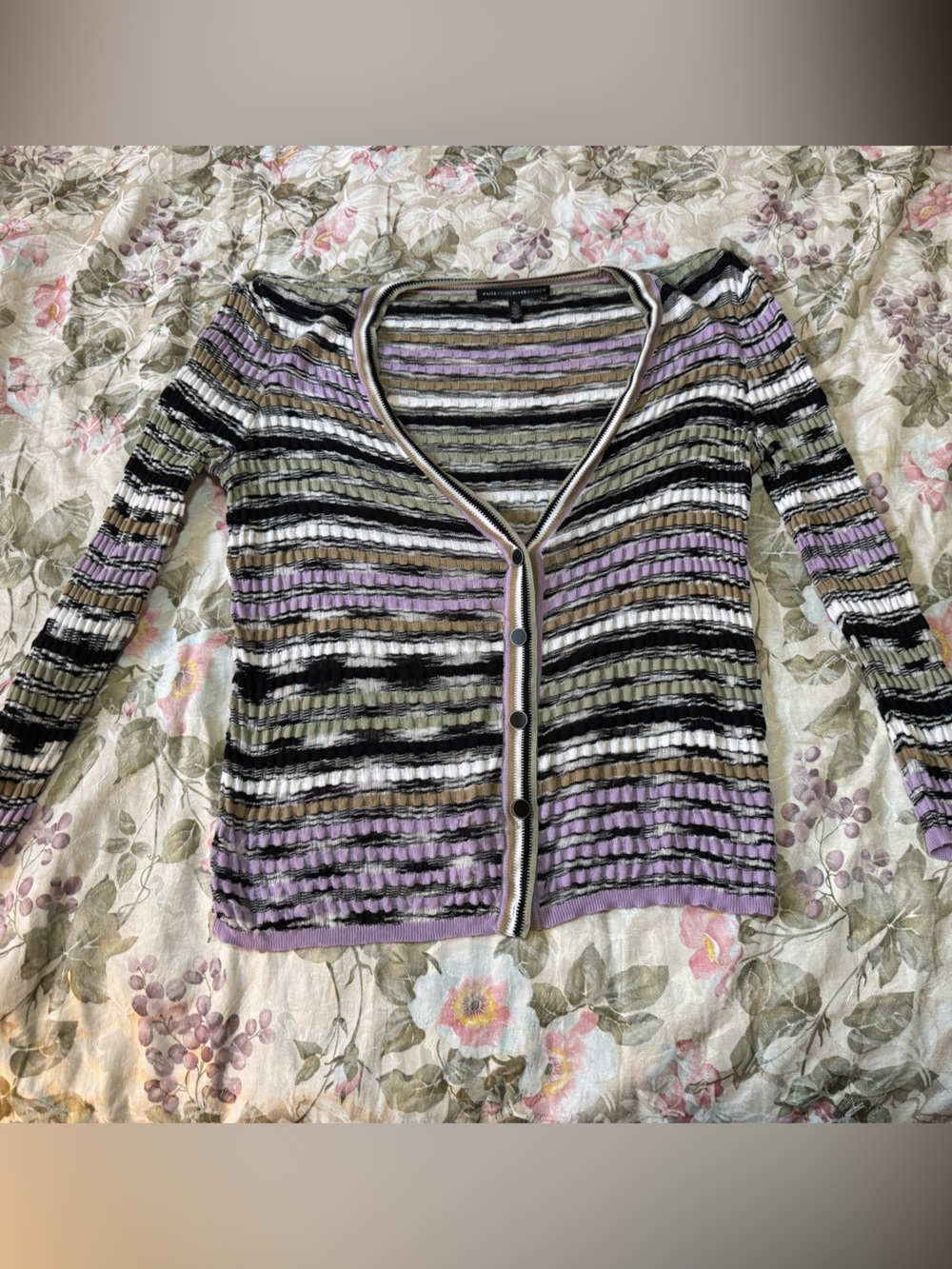 White House Black Market Petite L Multicolor Striped Snap Front Cardigan